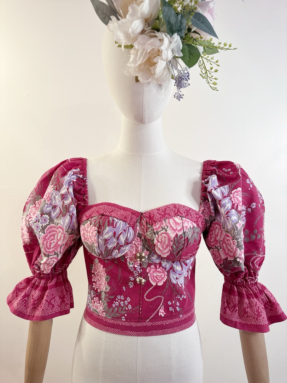 🌸 One-of-a-Kind Tailor-Made Vintage Floral Corset Top